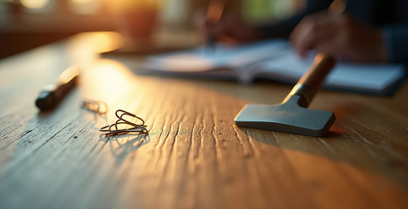 Détail macro d’une texture de table avec éléments d’organisation d’événement flous en arrière-plan
